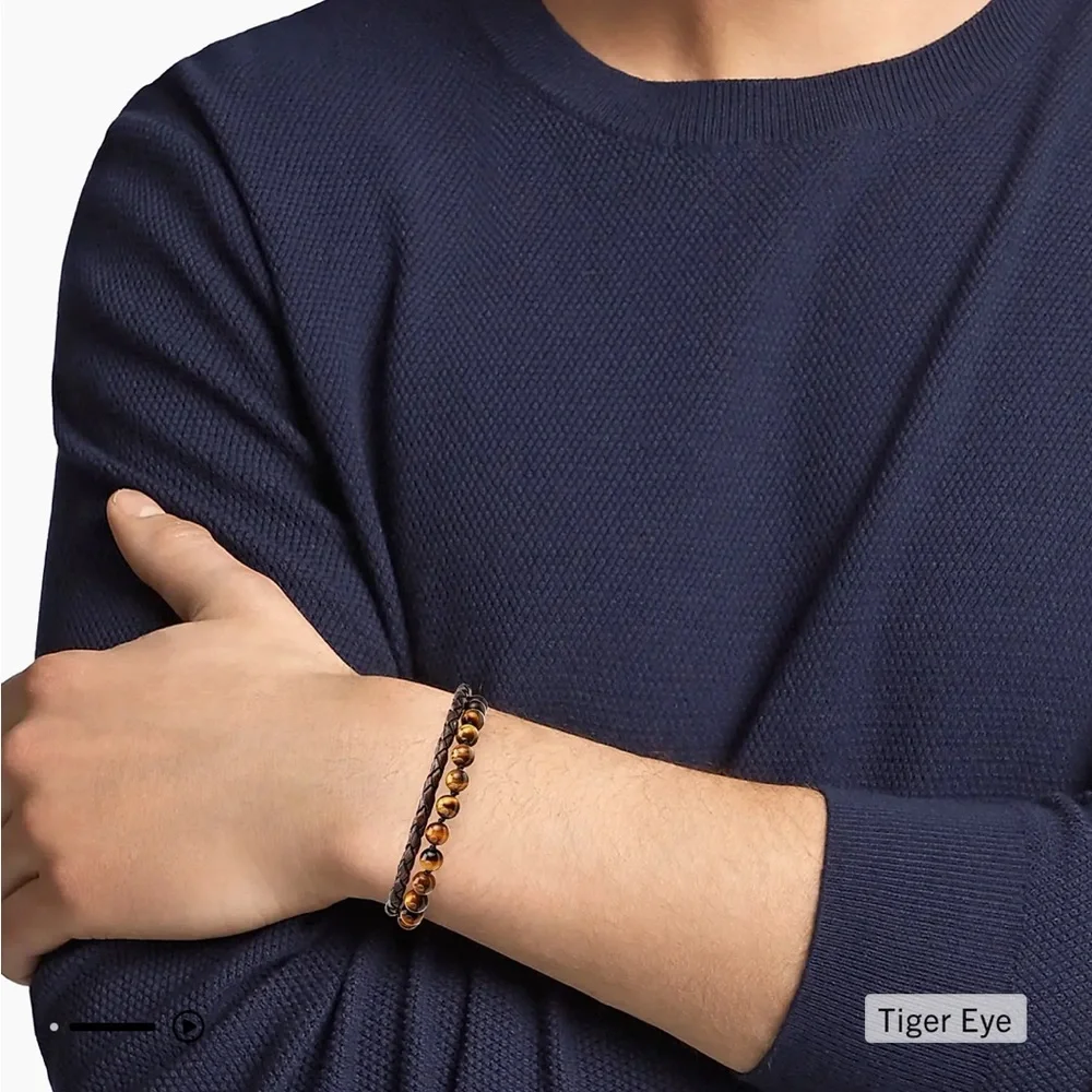 Jonas Studio NEW Dakota Stainless Steel, Leather & Tiger Eye Double-Wrap Bracele